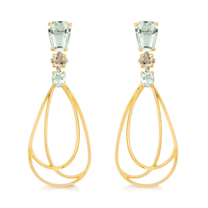 Imagem principal Brinco Gota com Prasiolita e quartzo murion, em Ouro Amarelo 18k Monte Carlo