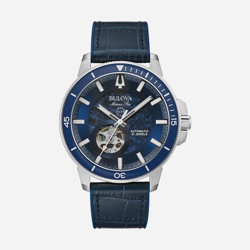 Imagem principal Relógio Bulova Marine Star Automático Skelethon 96A291 em Silicone Azul Bulova