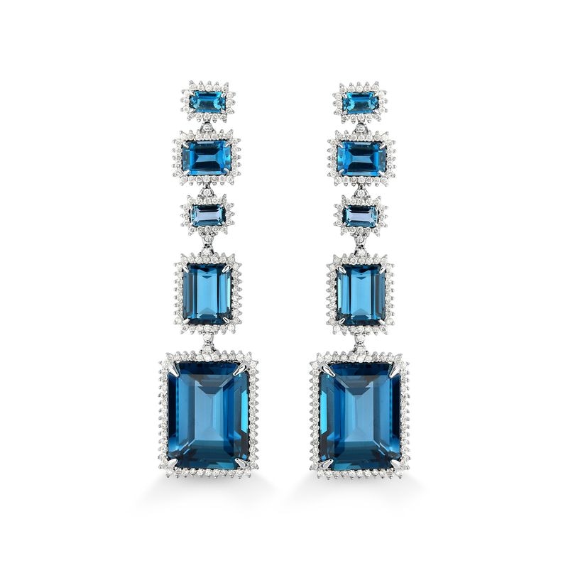 Imagem principal Brinco Longo com Topázio London e Diamantes em Ouro Branco 18k Monte Carlo