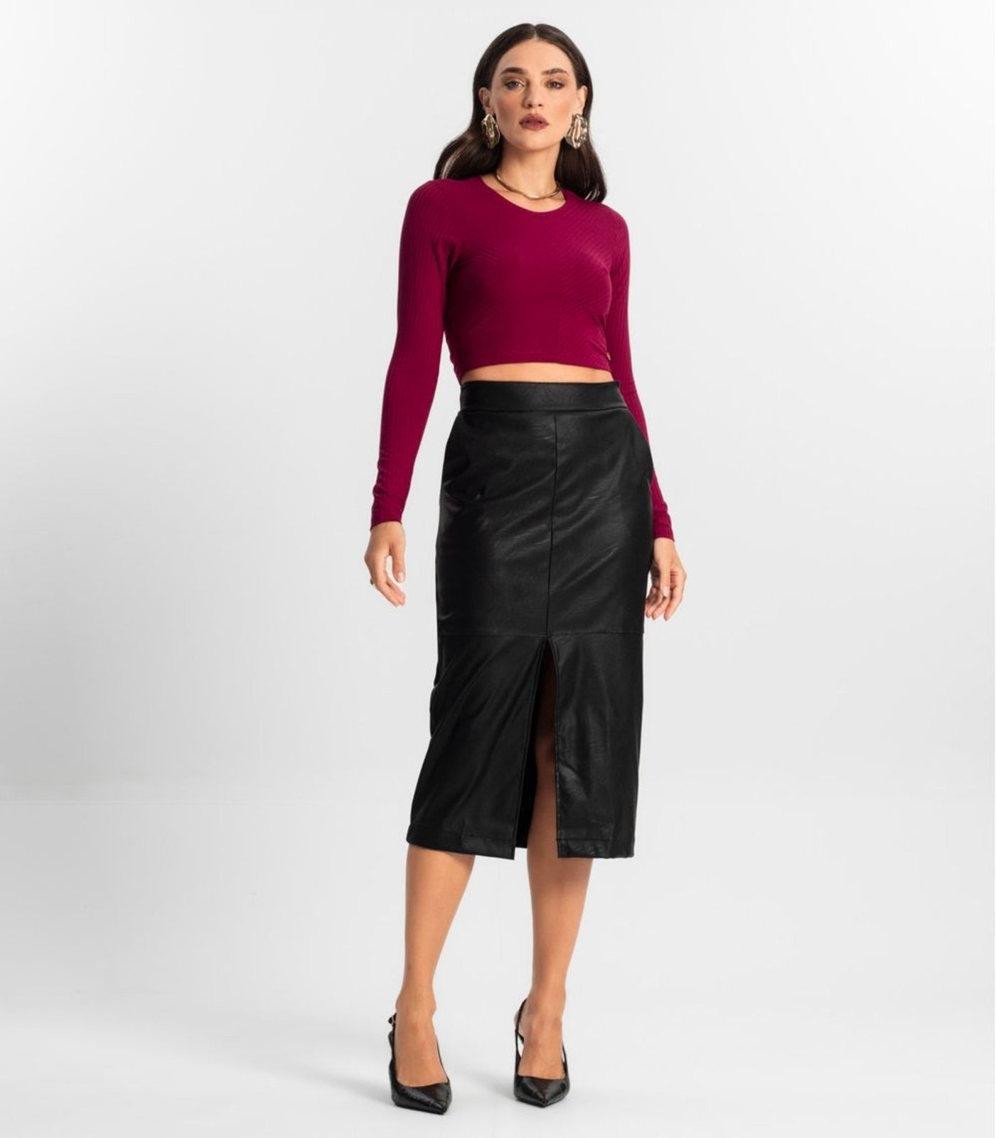 Imagem principal Saia Sintética Feminina Midi Endless Endless preto