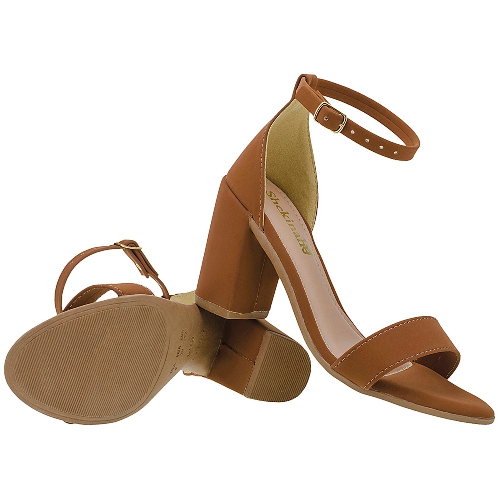 Imagem principal Sandália Feminina Salto Alto Grosso Shekinah Festa Saltinho Bloco Shekinah caramelo