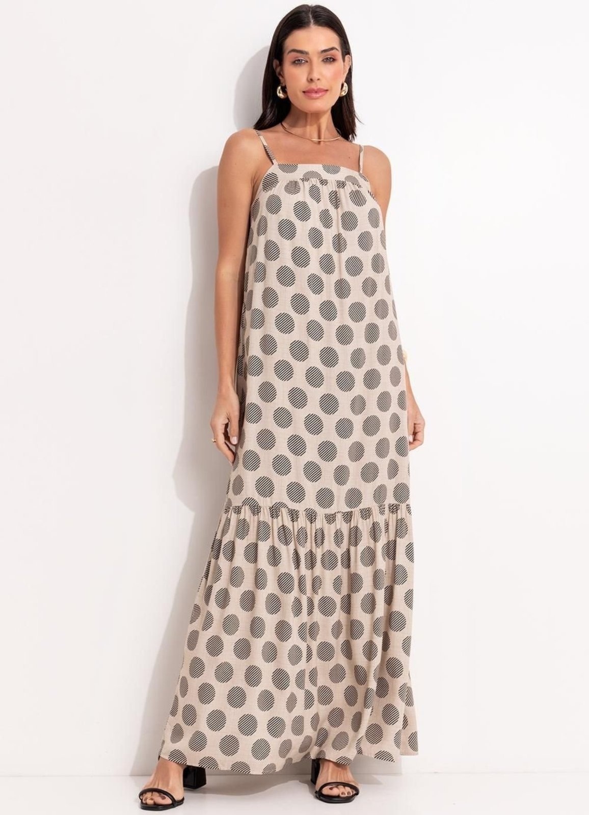 Imagem principal Vestido Em Viscose Plana Quintess Poá Preto Quintess bege