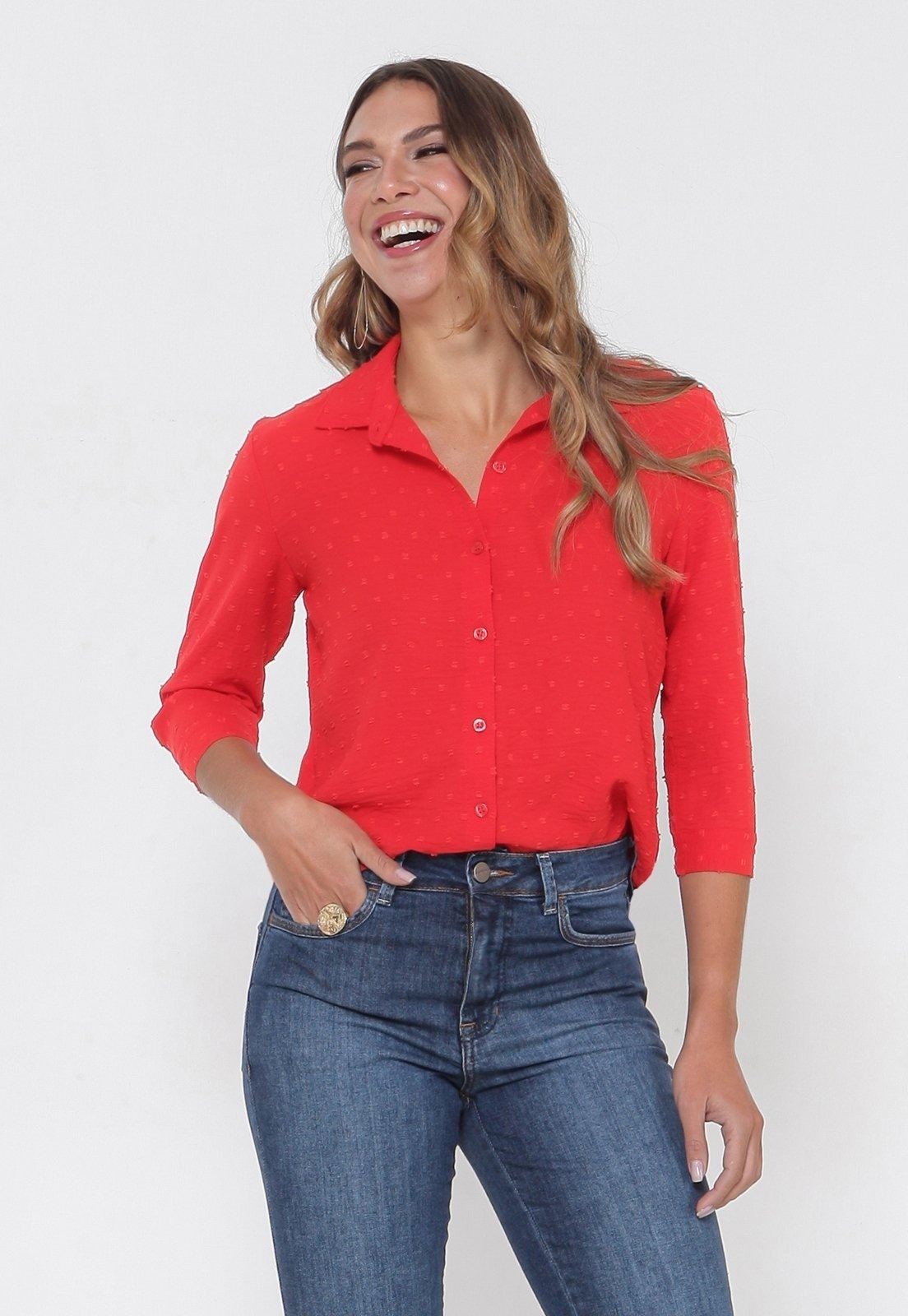 Imagem principal Camisa Intens Manga 3/4 Devorê Poá Intens vermelho