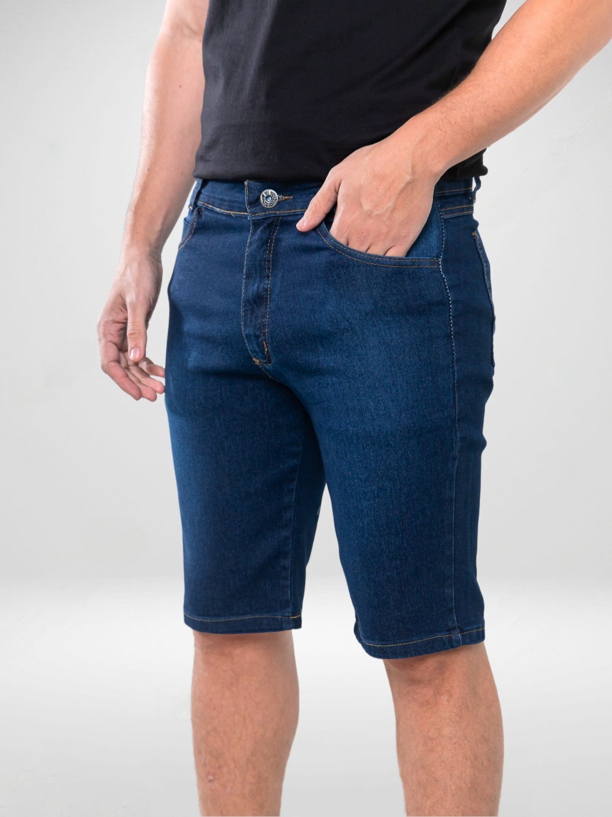 Imagem principal Bermuda Jeans Masculina Tempo Hábil Escura Básica e Confortável 5 Estilo azul
