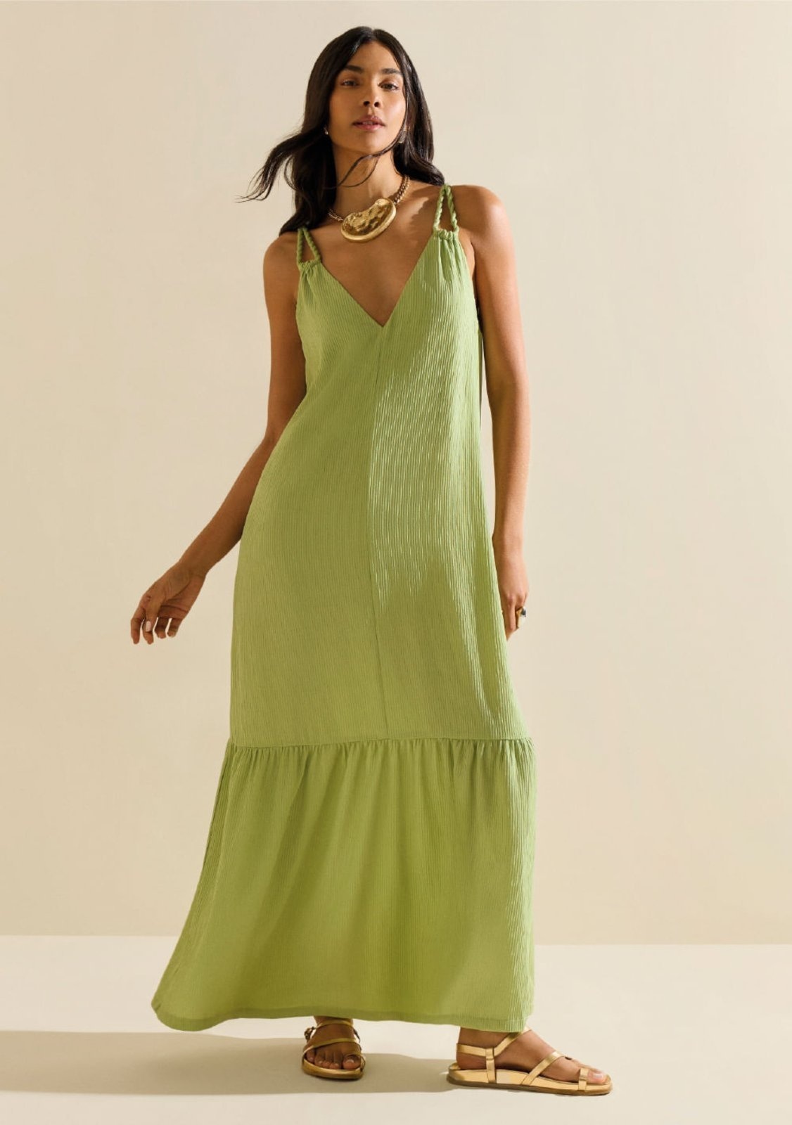 Imagem principal Vestido Morena Rosa Solto Decote V Com Alça Longo Verde Morena Rosa verde rosa