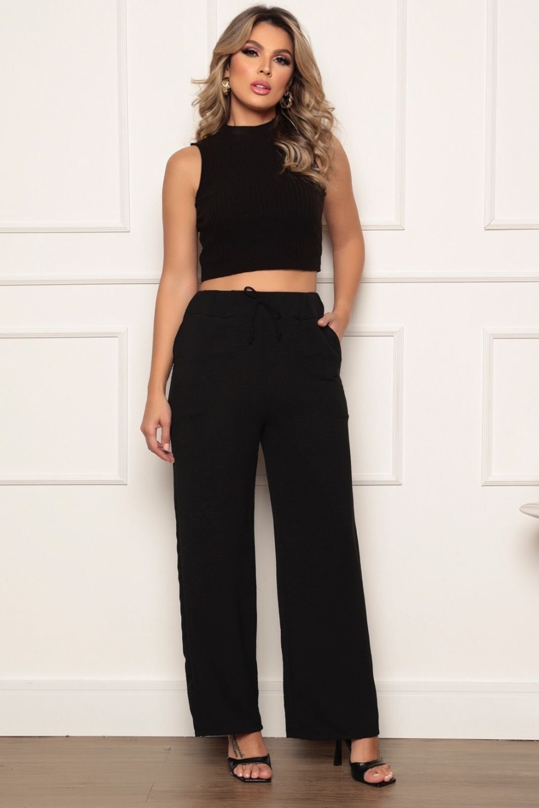 Imagem principal Calça Pantalona Duna Amarração Bolsos ZIPITUKA preto