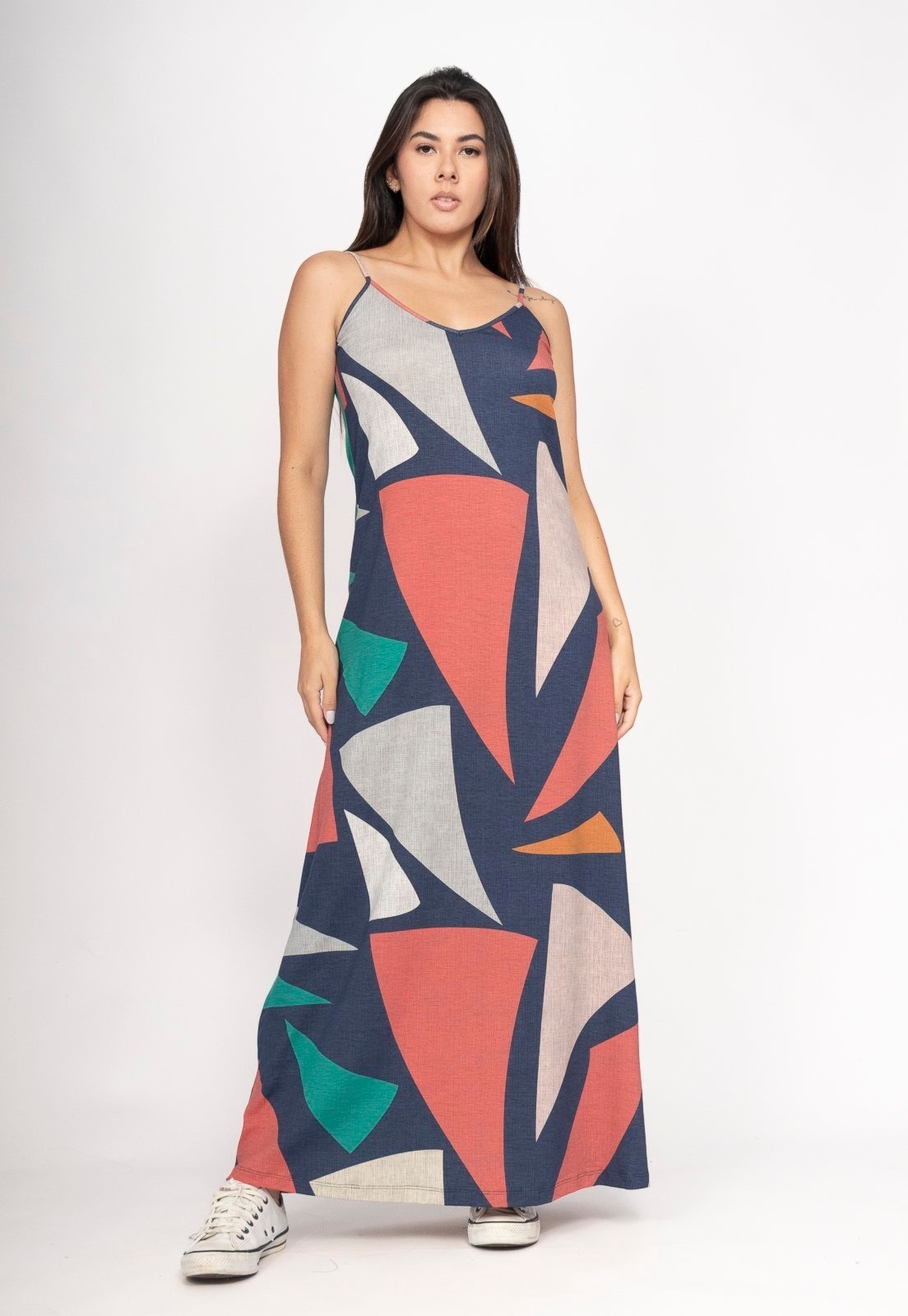 Imagem principal Vestido Amazonia Vital Guaíra Longo Malha Alça Fina Geometrias do Tempo Amazonia Vital estampado