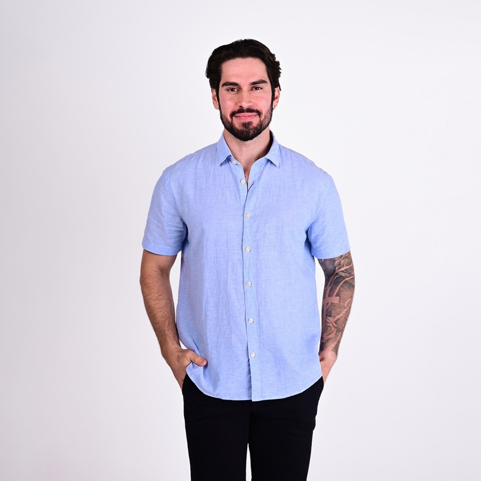 Imagem principal Camisa Aramis Slim Linho Manga Curta Claro Aramis azul