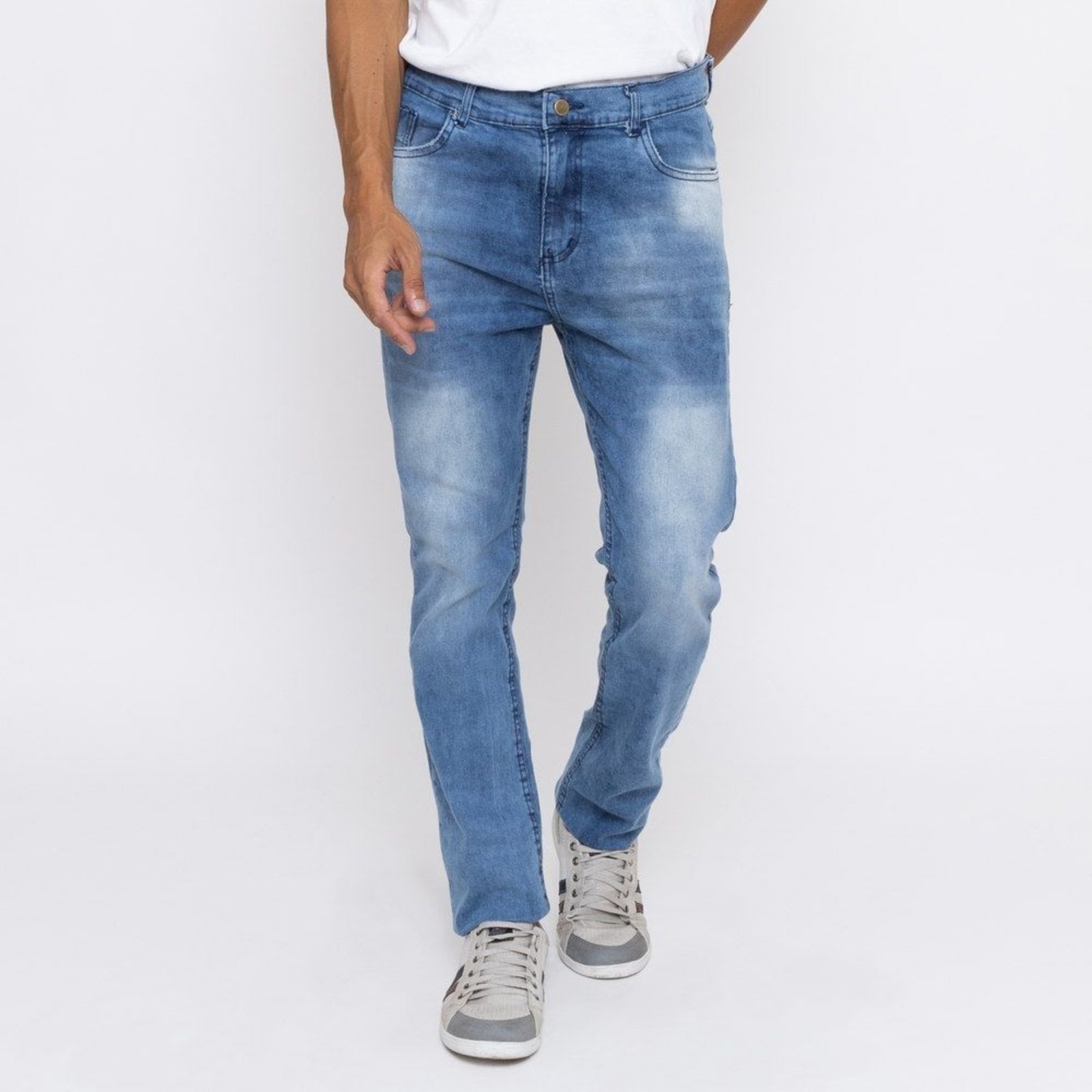 Imagem principal Calça Jeans Masculina Tradicional Lavagem Clara Manchada Premium Unak Huan Unak azul