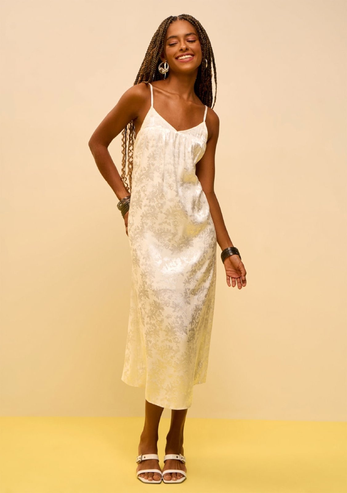 Imagem principal Vestido Zinco Ajustado Decote V Com Alça Midi Off-white Zinco off-white white