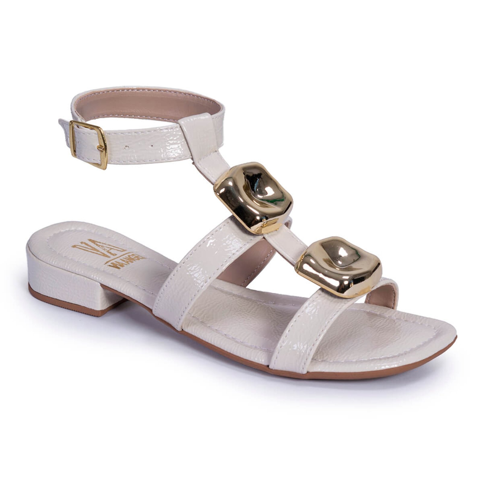 Imagem principal Sandalia Salto Bloco Baixo Feminino Enfeite Metalizado Fashion Confortável Via Angel 9802 Off White VIA ANGEL off-white white