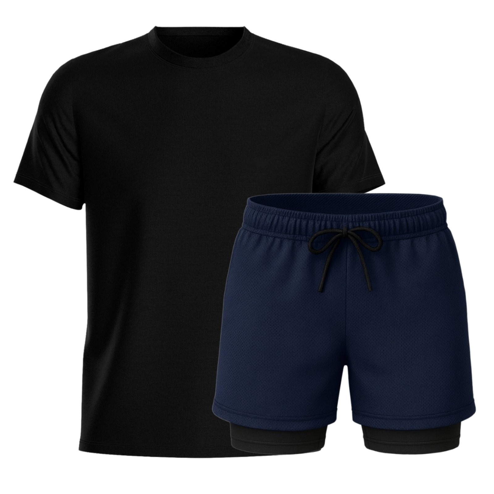 Imagem principal Conjunto Masculino Camiseta Algodão e Short Térmico Dryfit Liso Relaxado azul marinho
