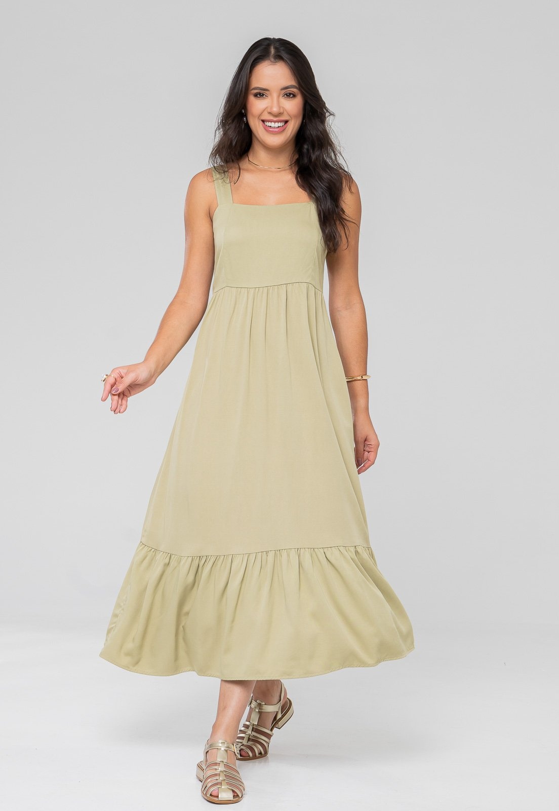 Imagem principal Vestido Aura Tuane Sarjado Liso Aura verde