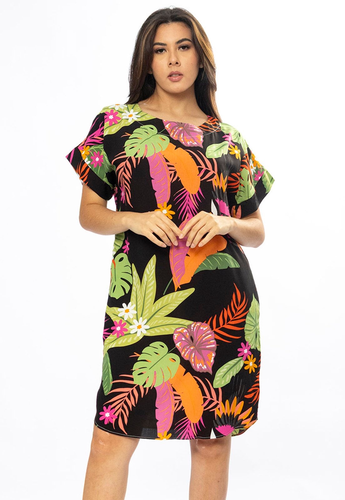 Imagem principal Vestido Curto Cabanafree Viscose com Bolso Estampa Noite Botânica Cabanafree estampado/laranja/rosa/verde