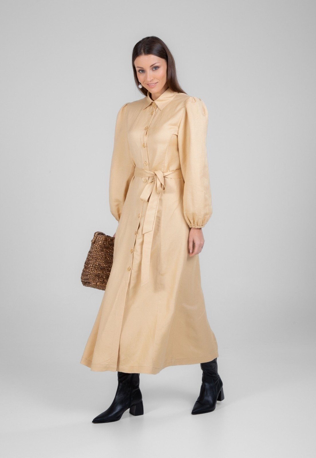 Imagem principal Vestido Chemise Traymon Manga Longa Caqui Traymon bege caqui