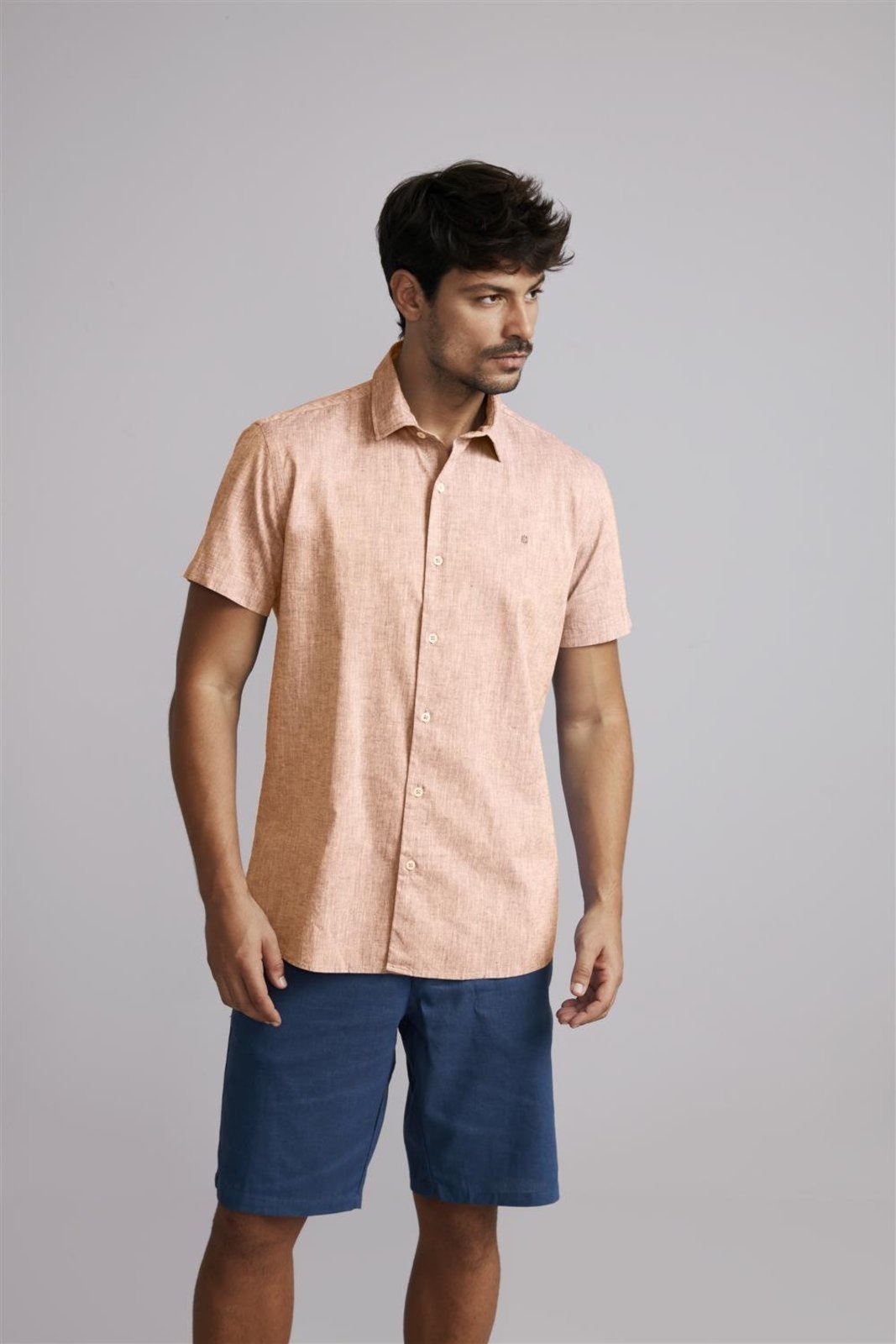 Imagem principal HIGHSTIL Camisa Manga Curta Lisa Linen Blend Slim Fit HIGHSTIL laranja