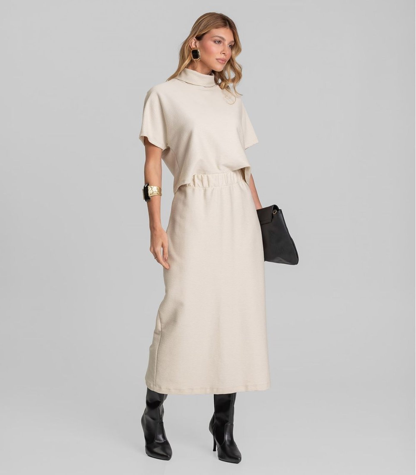 Imagem principal Saia Feminina Midi Moletinho Texturizado Dianna Dianna bege