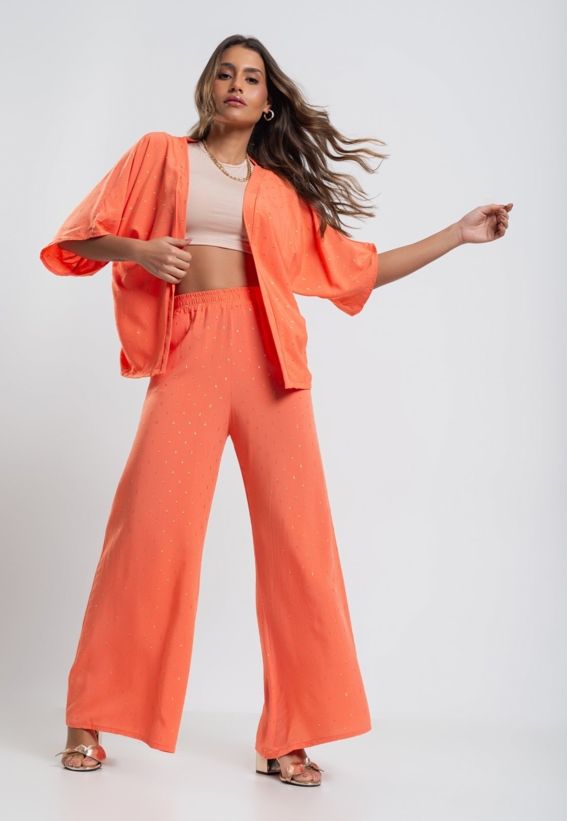 Imagem principal Calça Pantalona Viscose Com Lurex Salvatore Fashion Salvatore Fashion laranja