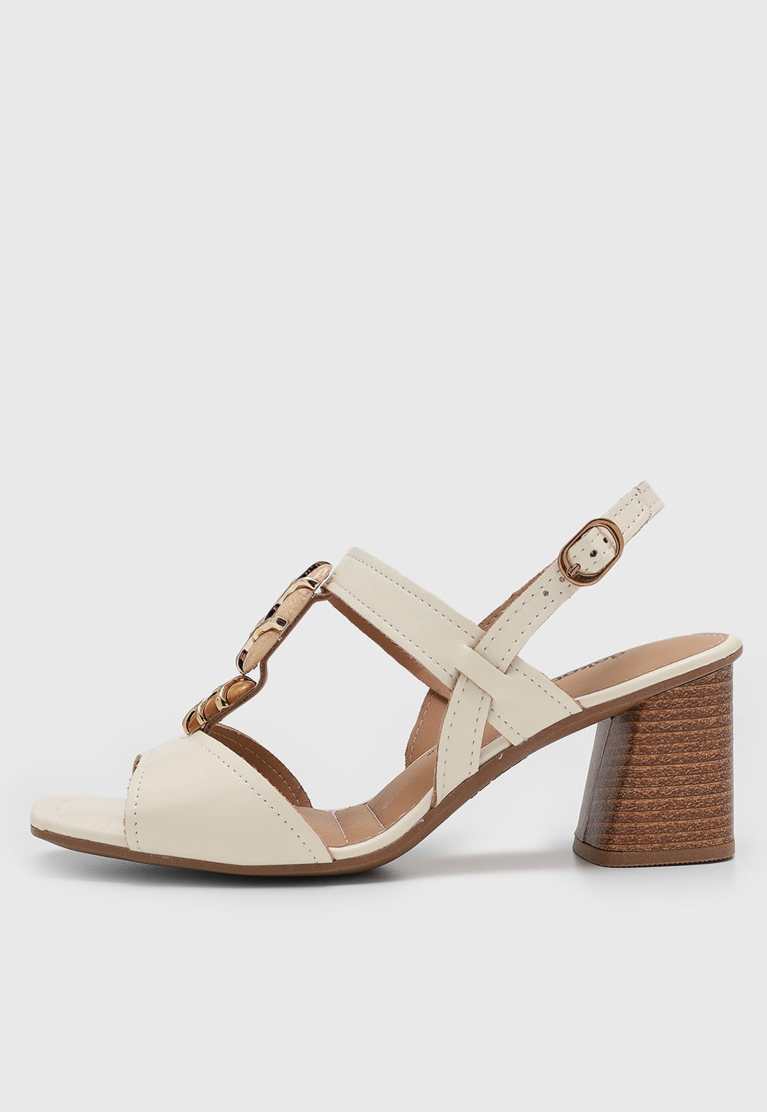 Imagem principal Sandália Feminina Dakota Salto Grosso Detalhe Dourado Off-White Dakota off-white white