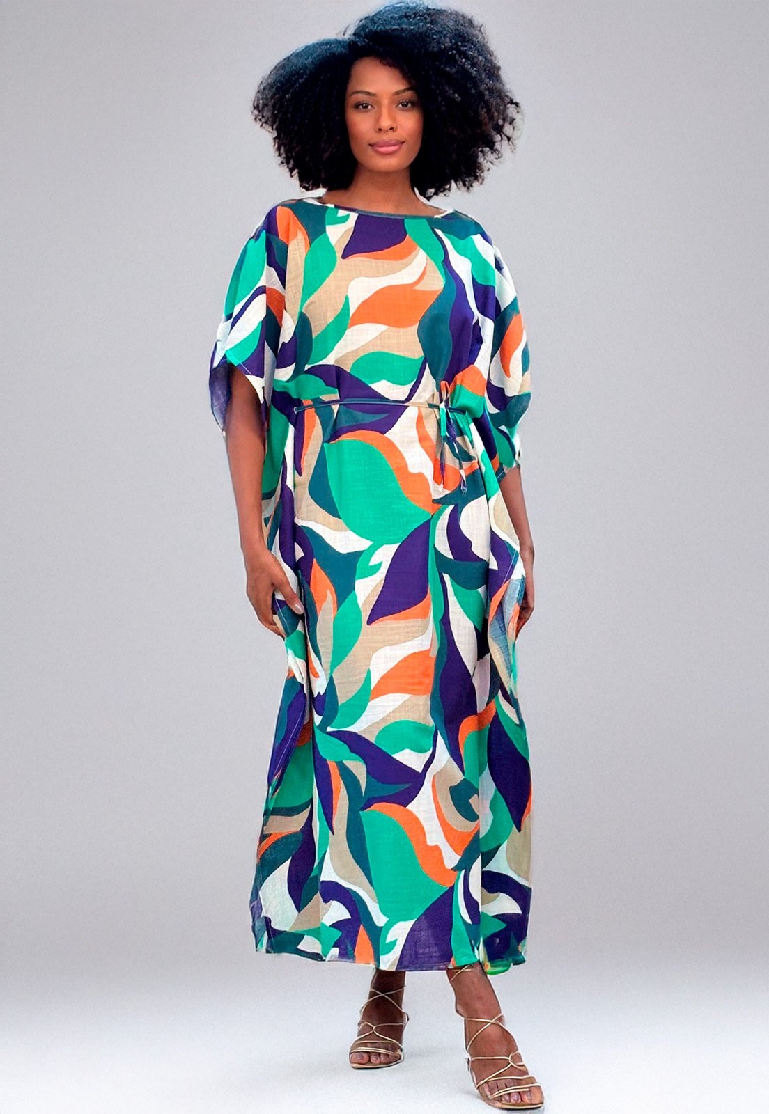 Imagem principal Vestido Amazonia Vital Kaftan Viscose Longo Estampa Brisa do Mar Amazonia Vital azul/estampado/laranja/verde