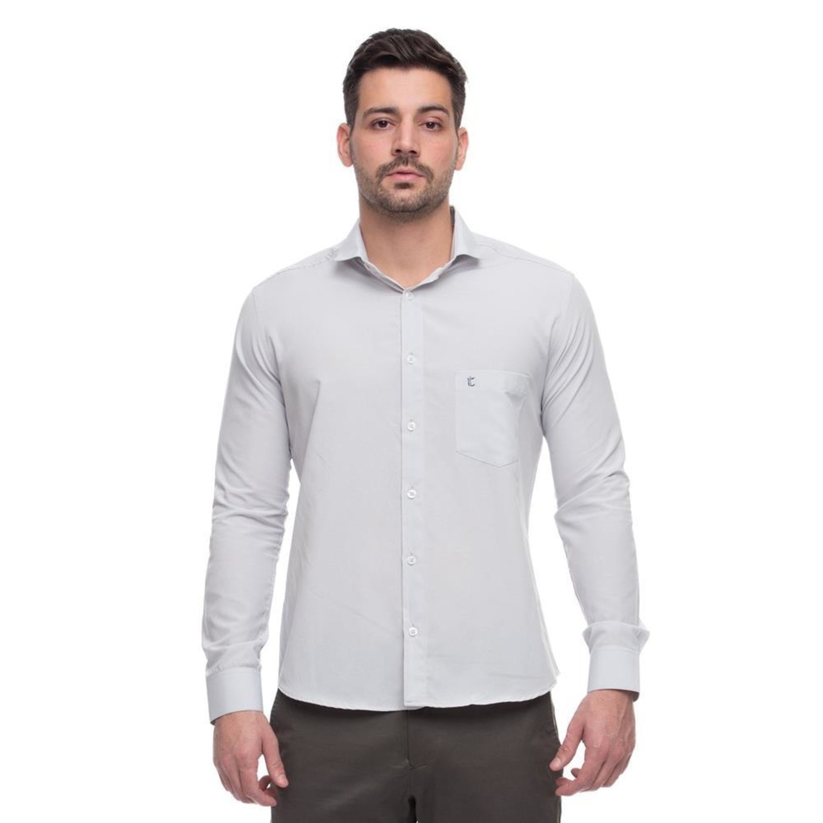 Imagem principal Camisa Social Slim Masculina Teodoro Manga Longa Elegante Cinza G Verde Cinza TEODORO CAMISARIA cinza verde
