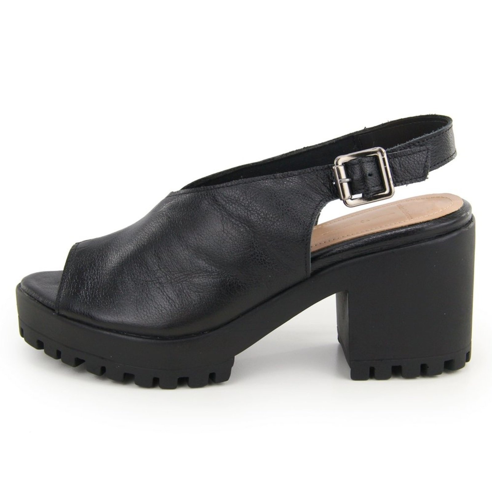 Imagem principal Sandália Tratorada em Couro Salto Bloco Fechamento em V Maria Paula Preta MARIA PAULA preto