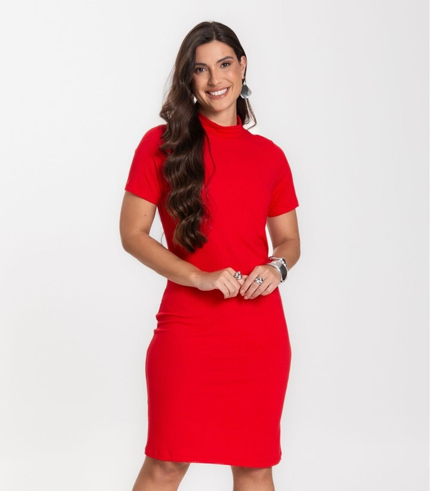 Imagem principal Vestido Feminino Canelado Infinita Cor INFINITA COR vermelho