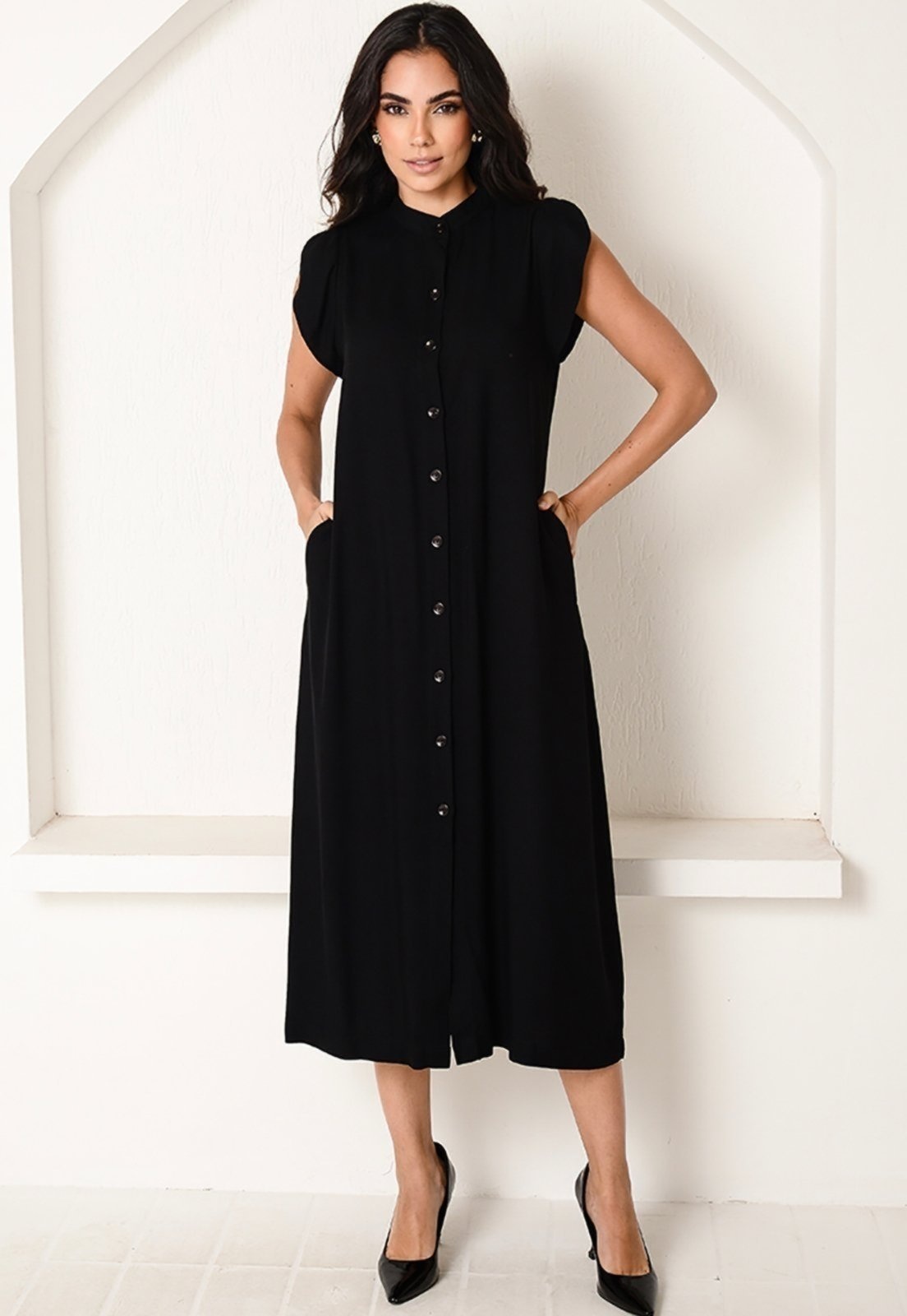 Imagem principal Vestido Chemise Midi Botões M/C B’Bonnie Sienna B'Bonnie preto