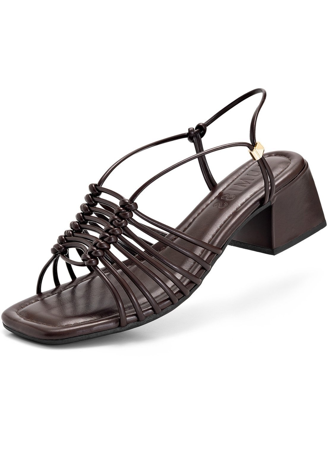 Imagem principal Sandália Feminina Lumiss Salto Bloco Baixo Bico Quadrado Tramado LUMISS marrom