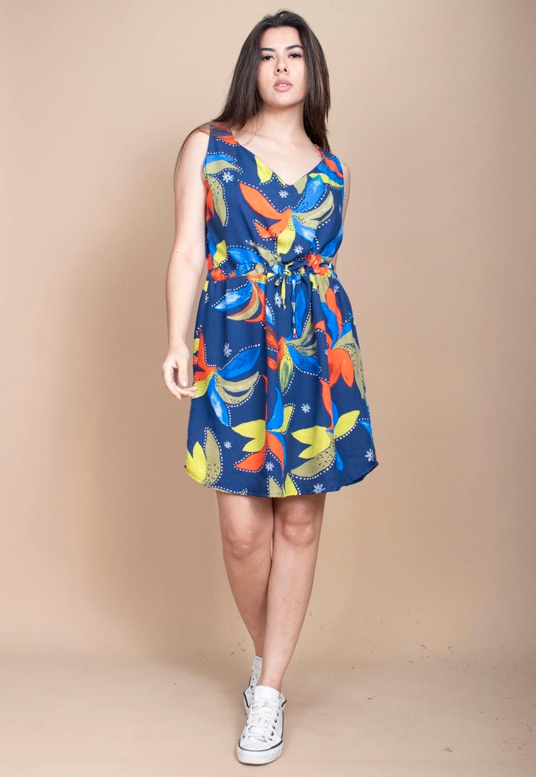 Imagem principal Vestido Cabanafree Plano Curto Estampa Maré Vibrante Cabanafree azul/estampado/laranja/verde