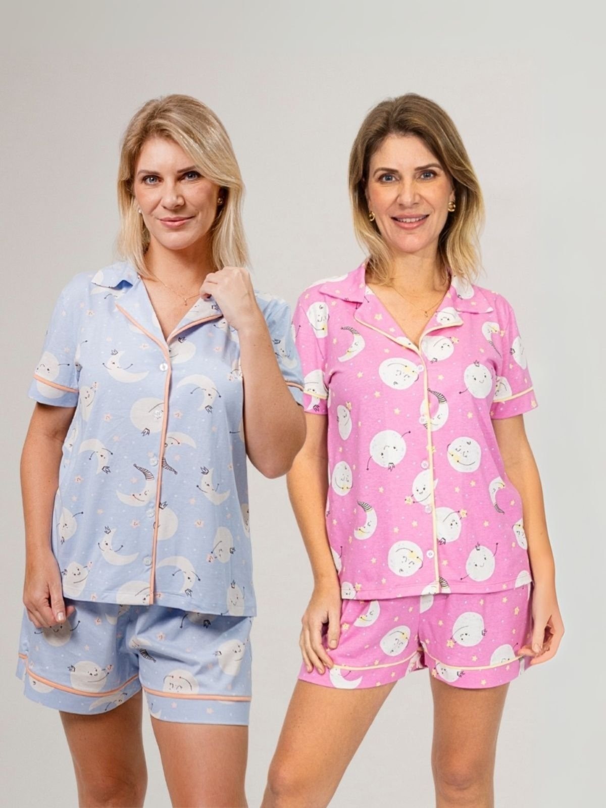 Imagem principal KIT Pijama Americano Curto Lua + Pijama Americano Curto Lua Rosa Piante azul