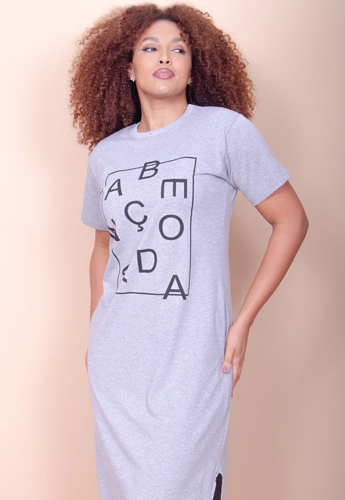 Imagem principal Vestido Midi Cabanafree Algodão Manga Curta Moda Evangélica Mescla Cabanafree cinza/estampado