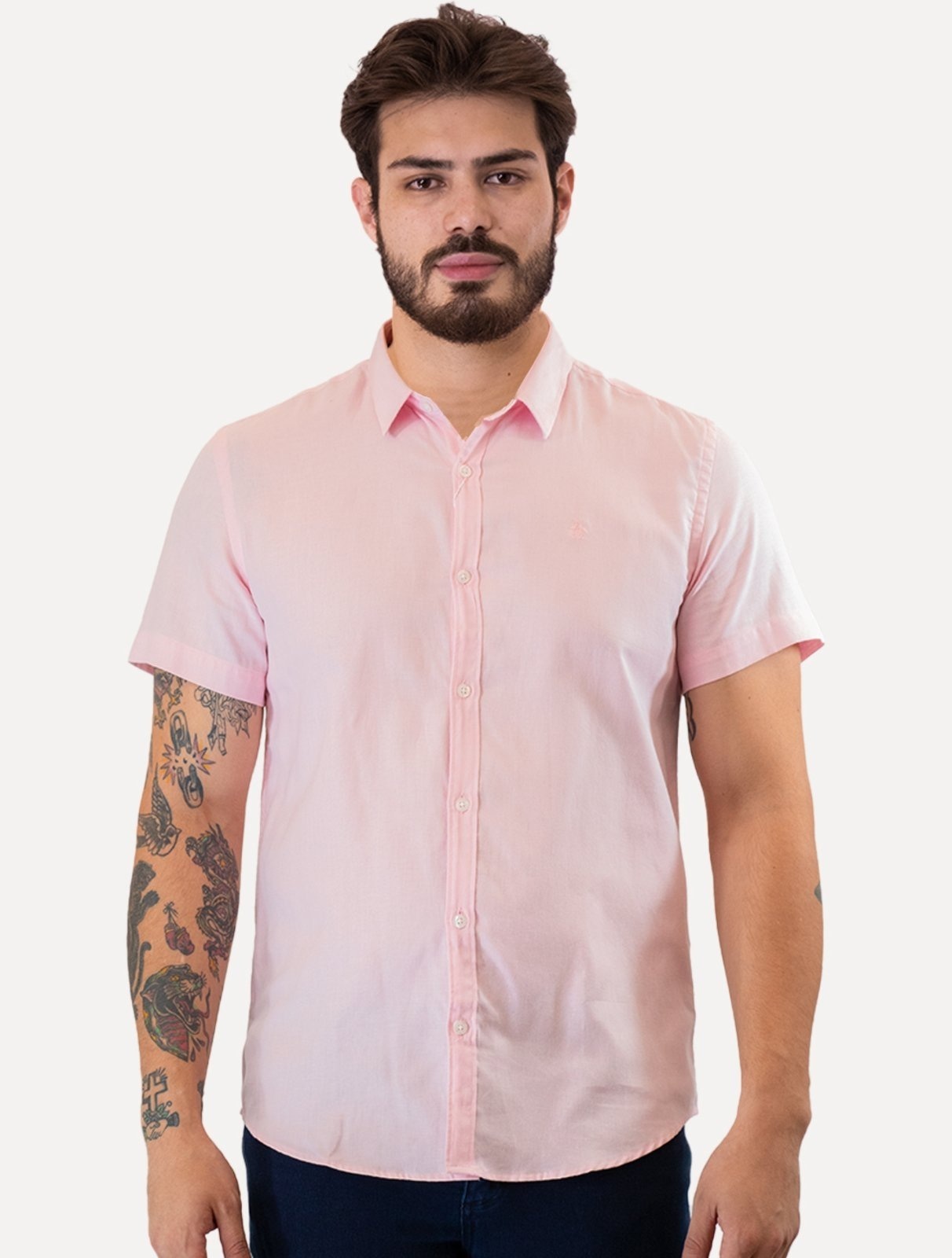 Imagem principal Camisa Original Penguin Masculina Manga Curta Regular Oxford Rosa Claro Mescla Original Penguin branco rosa