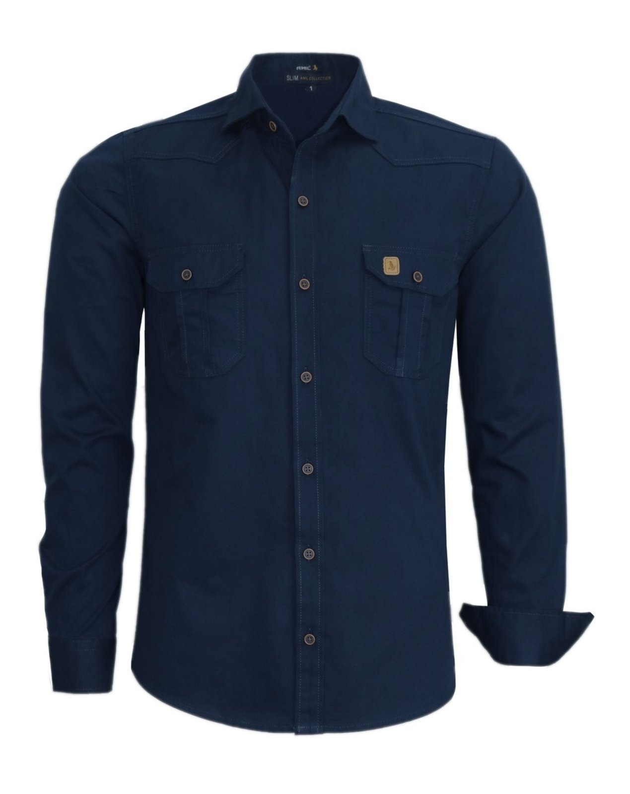 Imagem principal Camisa Estilo Militar Amil Slim Scorpion 2 Bolsos Manga Longa Luxo Marinho Amil dourado