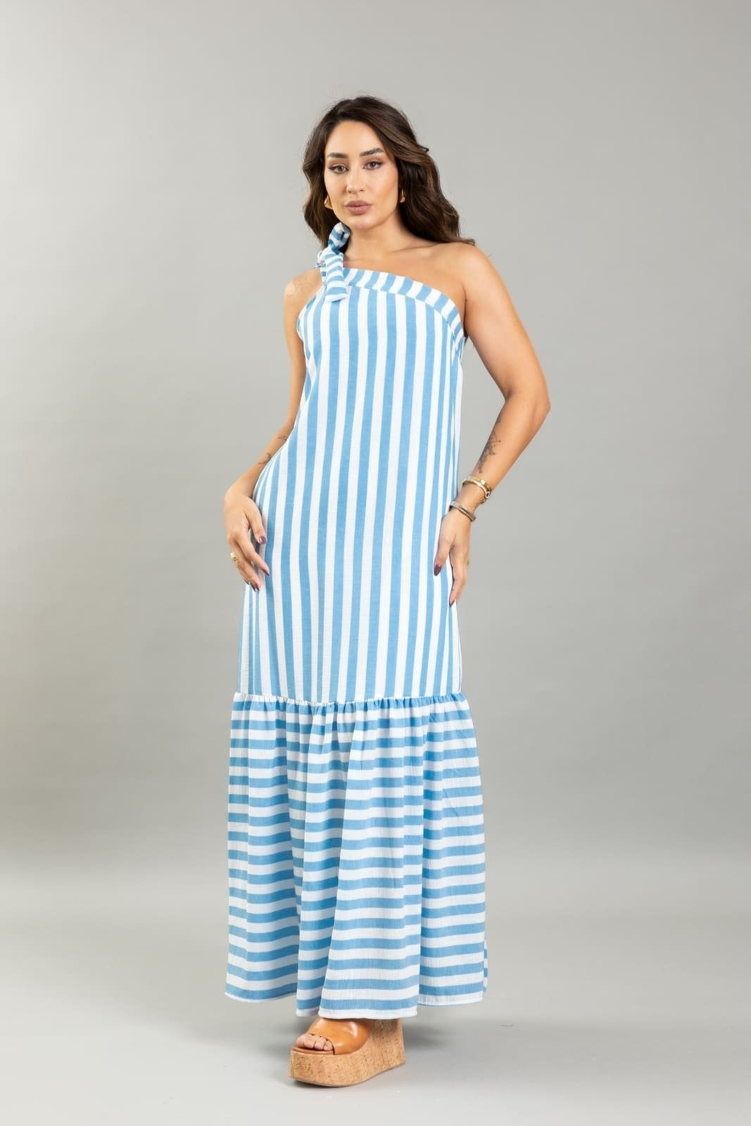 Imagem principal Vestido Lemier Alça Única Feminino Longo Listrado LEMIER azul