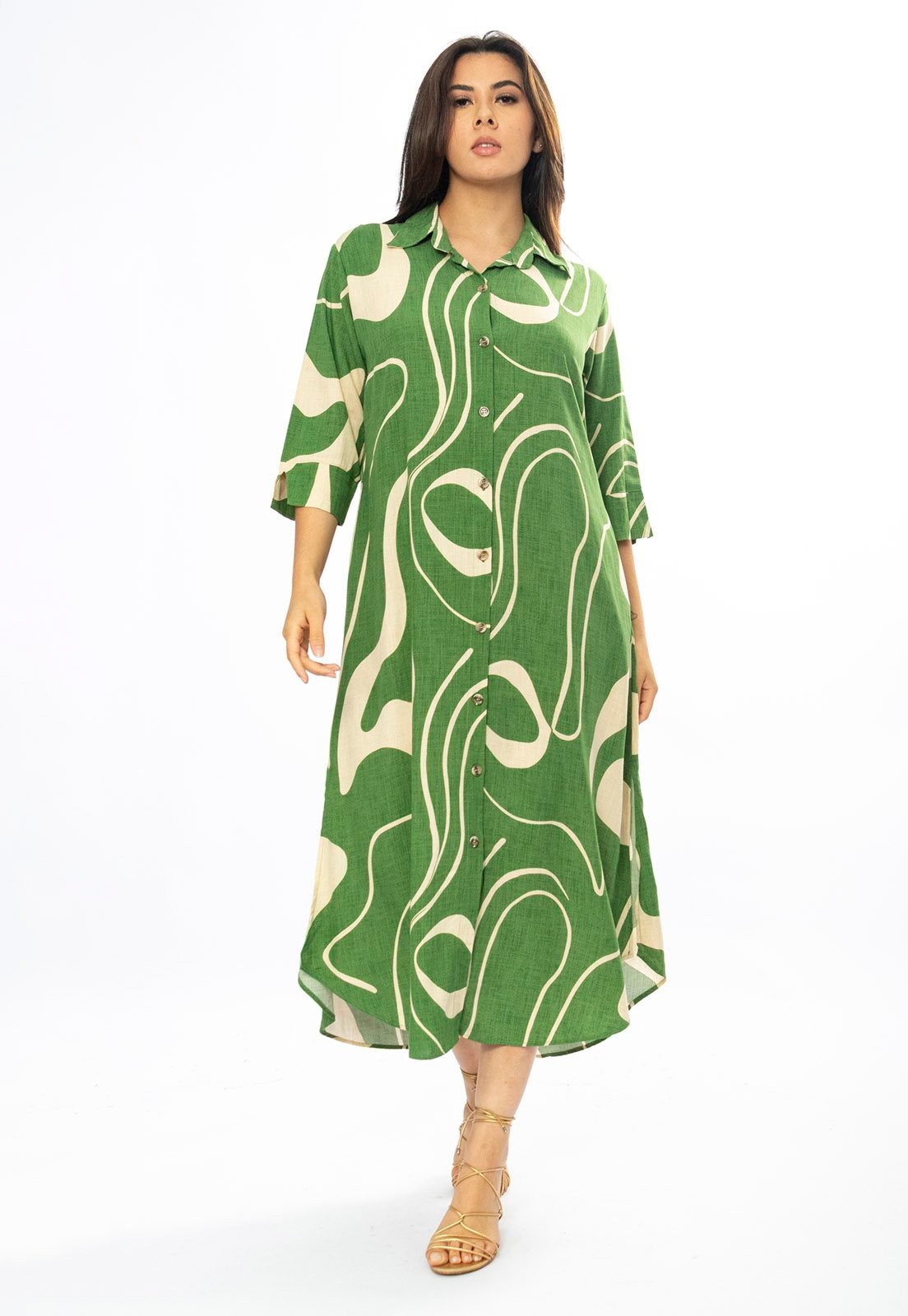 Imagem principal Vestido Chemise Amazônia Vital Viscose Traços da Natureza Amazonia Vital estampado/off-white