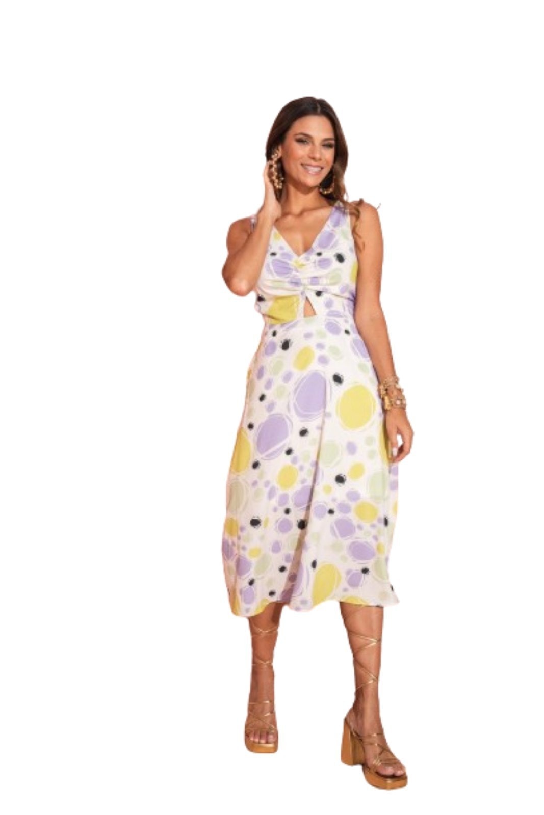 Imagem principal VESTIDO MIDI COM AMARRAÇÁO NAS COSTAS Lavanda Art Livre laranja/lilás lavanda