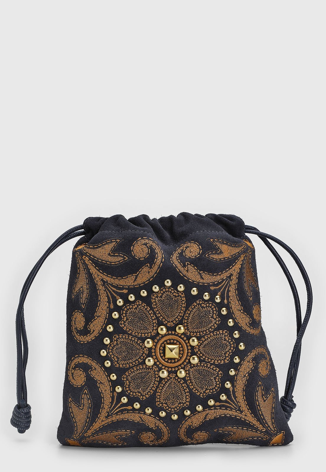 Imagem principal Bolsa Média Luiza Barcelos Bordado Floral Dourado Azul-Marinho Luiza Barcelos azul marinho