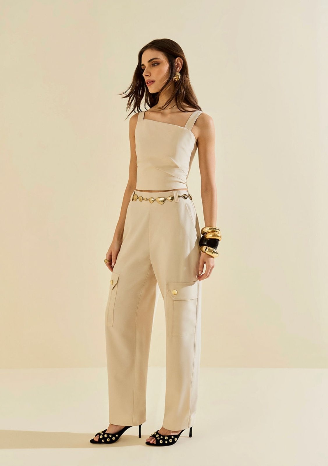 Imagem principal Calça Morena Rosa Cargo Alta Bege Morena Rosa bege rosa