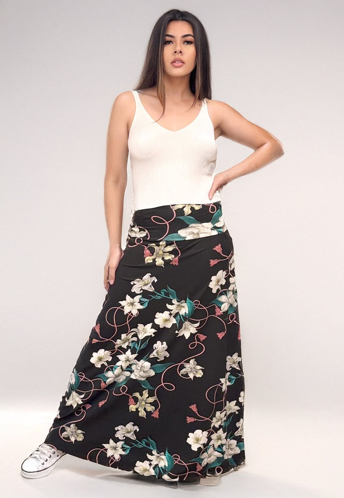 Imagem principal Saia Longa Cabanafree Malha SAZ Estampa Floral Cabanafree azul/estampado/preto