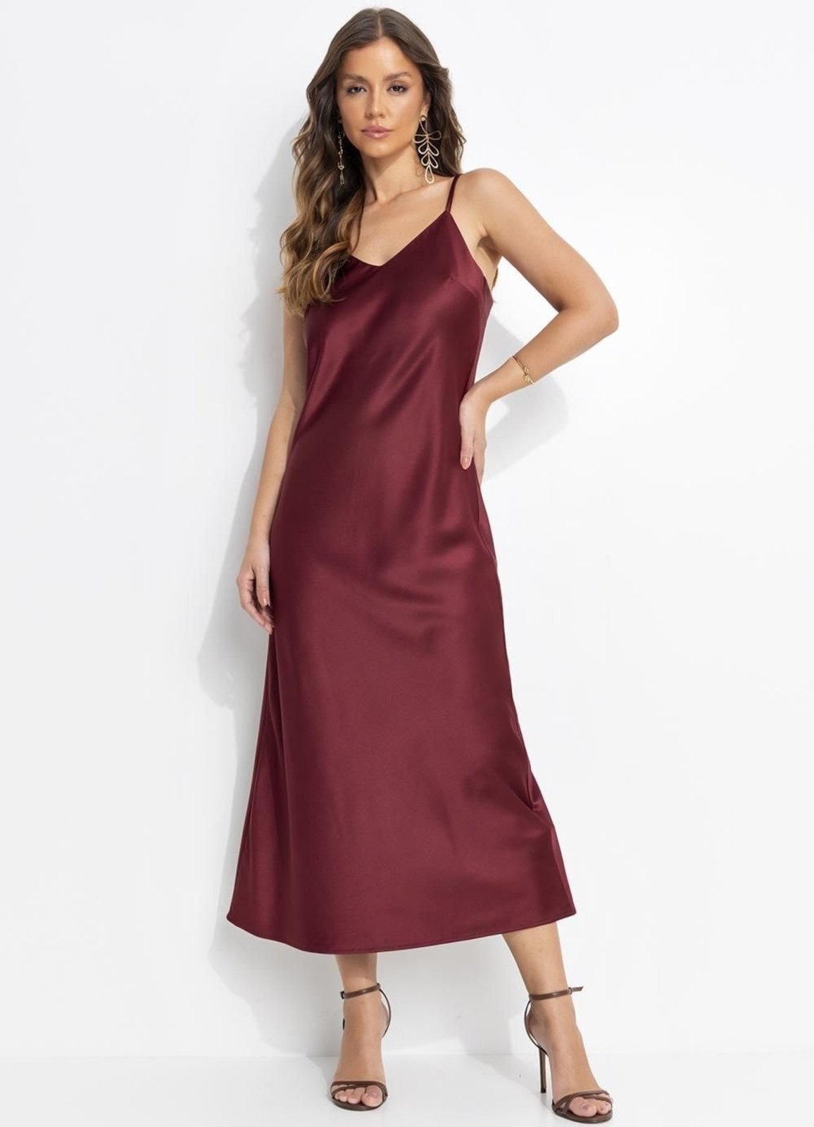 Imagem principal Vestido Slip Dress Crepe Plano Bordô Quintess vermelho
