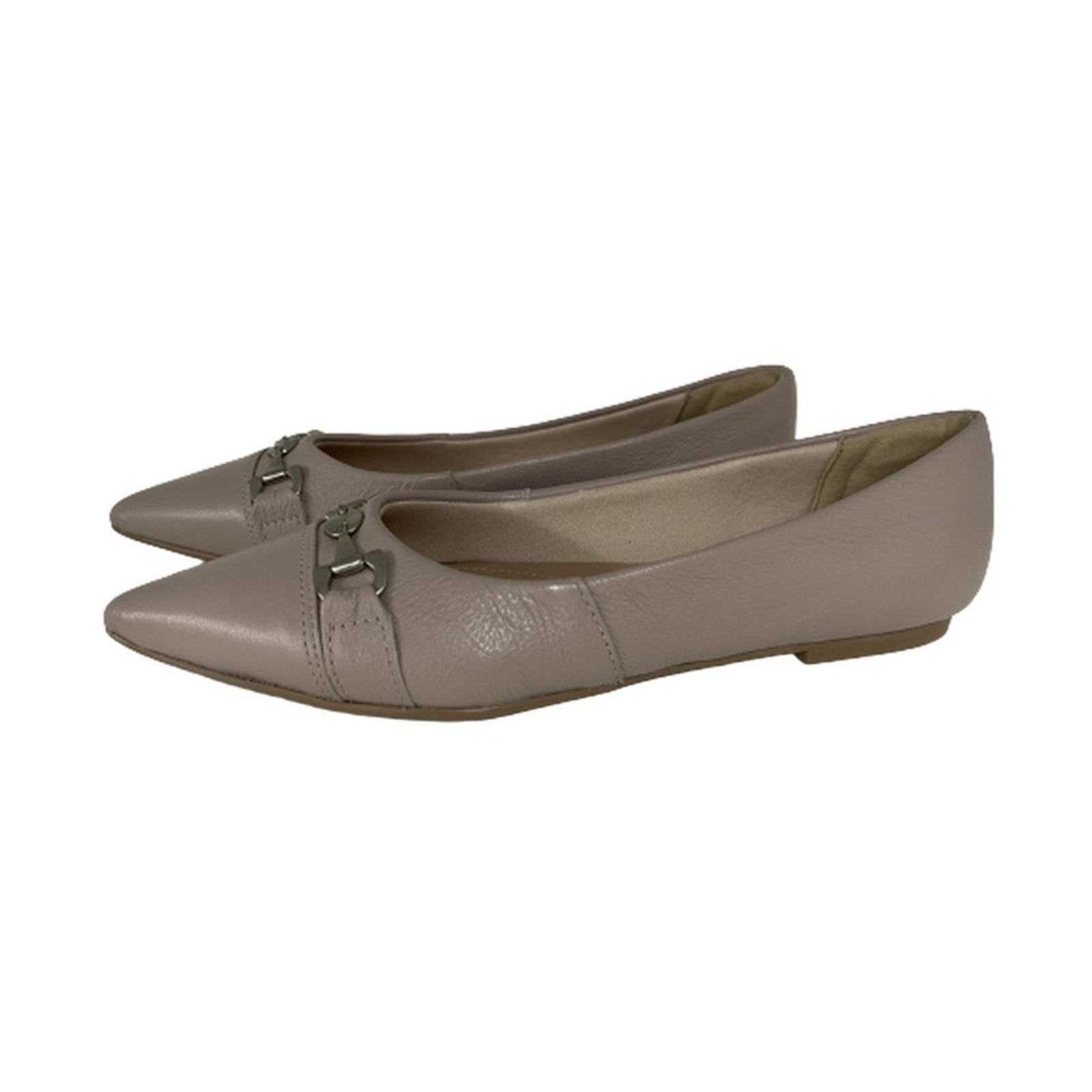 Imagem principal Sapatilha Feminina Bico Fino em Couro Salto Baixo Nude Metal Spinelli off-white nude