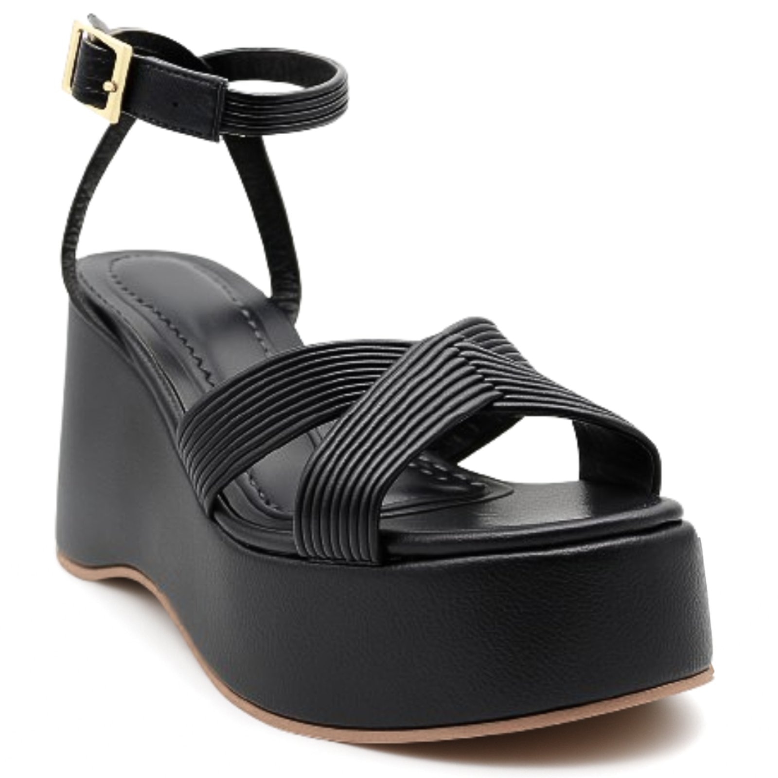 Imagem principal Sandália Plataforma Feminina Anabela Tira em X Delicada Floter 9000 Flor da Pele preto