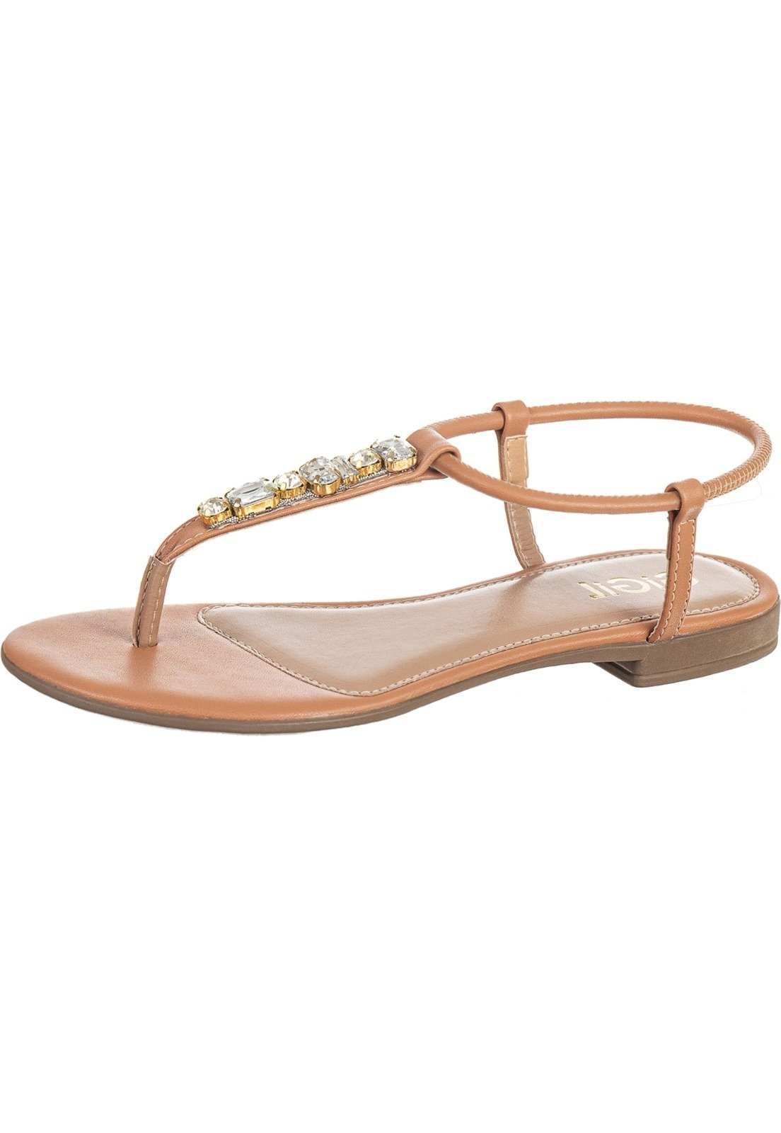 Imagem principal Sandália Rasteirinha Feminina GiGiL Pedrarias Brilho Âmbar Gigil bege/caramelo