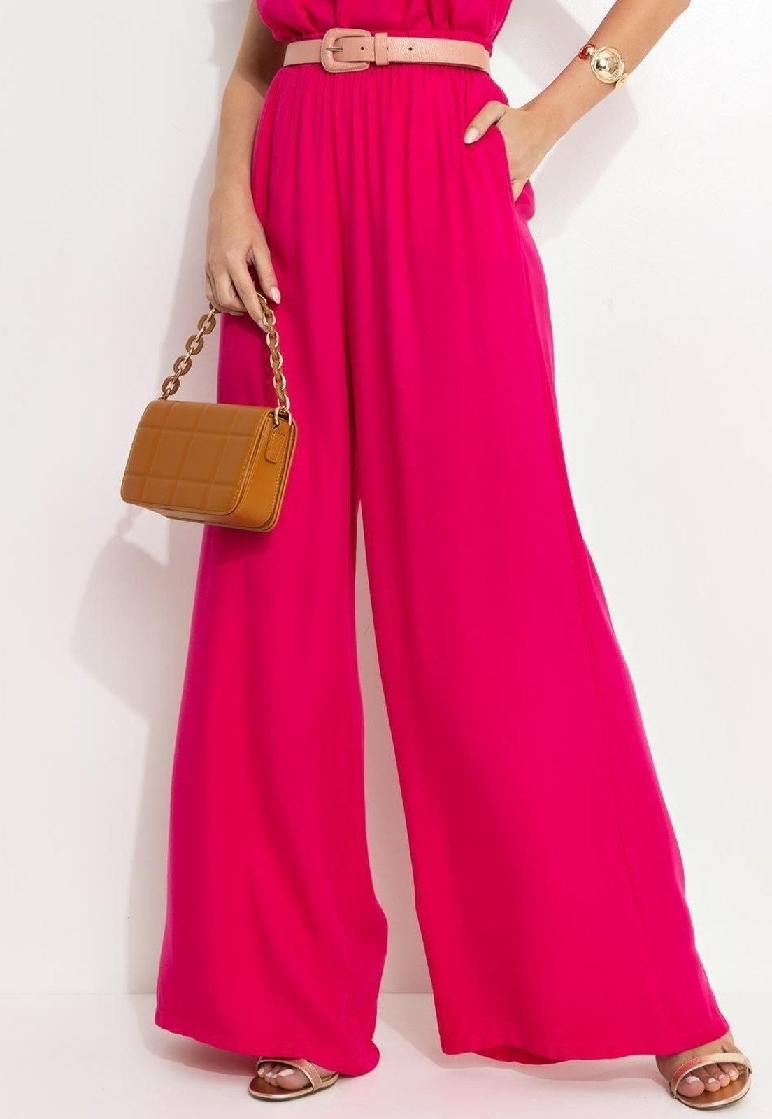 Imagem principal Calça Em Viscose Plana Sarjada Pink Quintess rosa pink