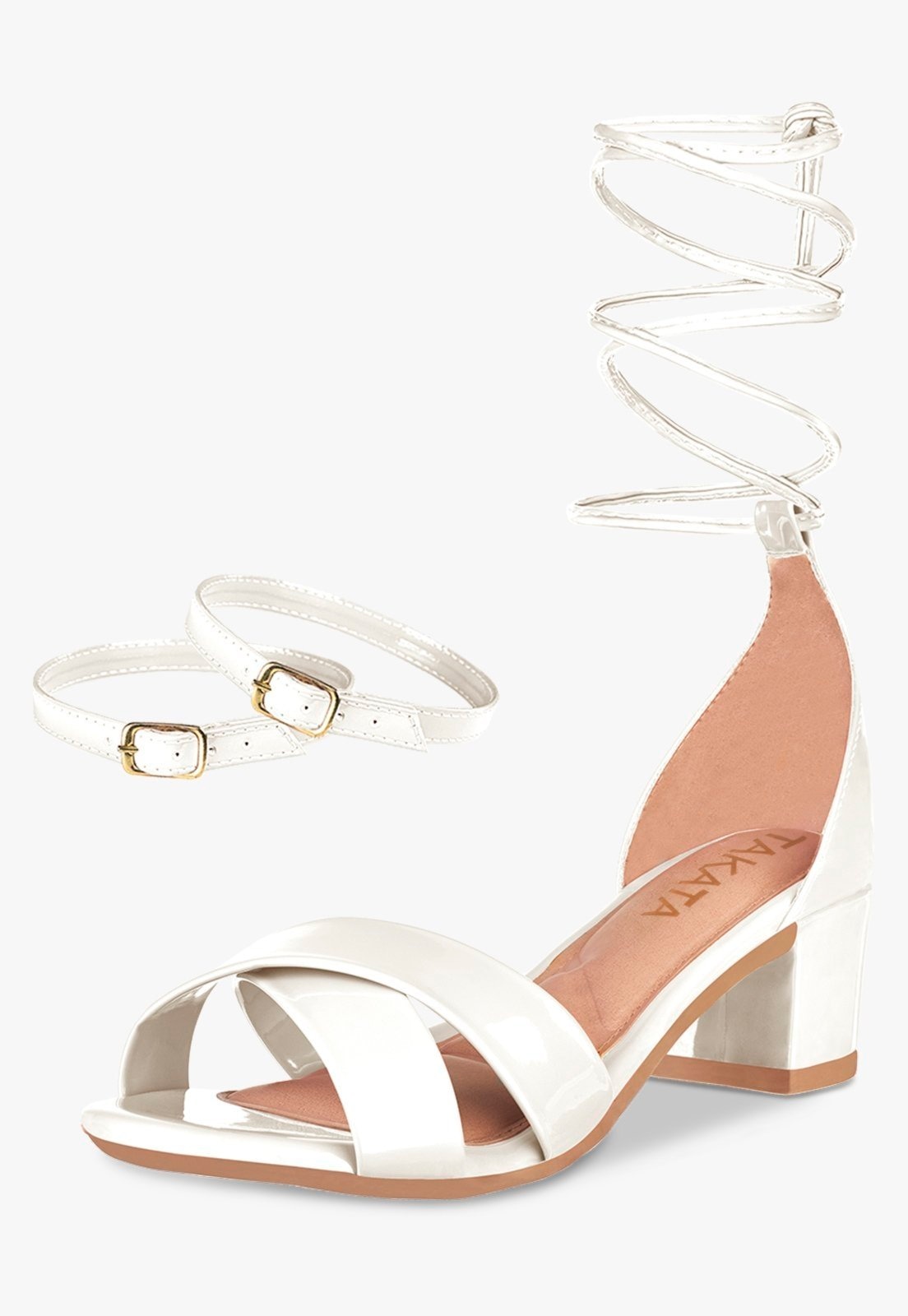 Imagem principal Sandália Feminina Salto Bloco Grosso Quadrado Baixo Verniz Tira Cruzada Amarração TAKATA BY RAFAEL TAKATA branco