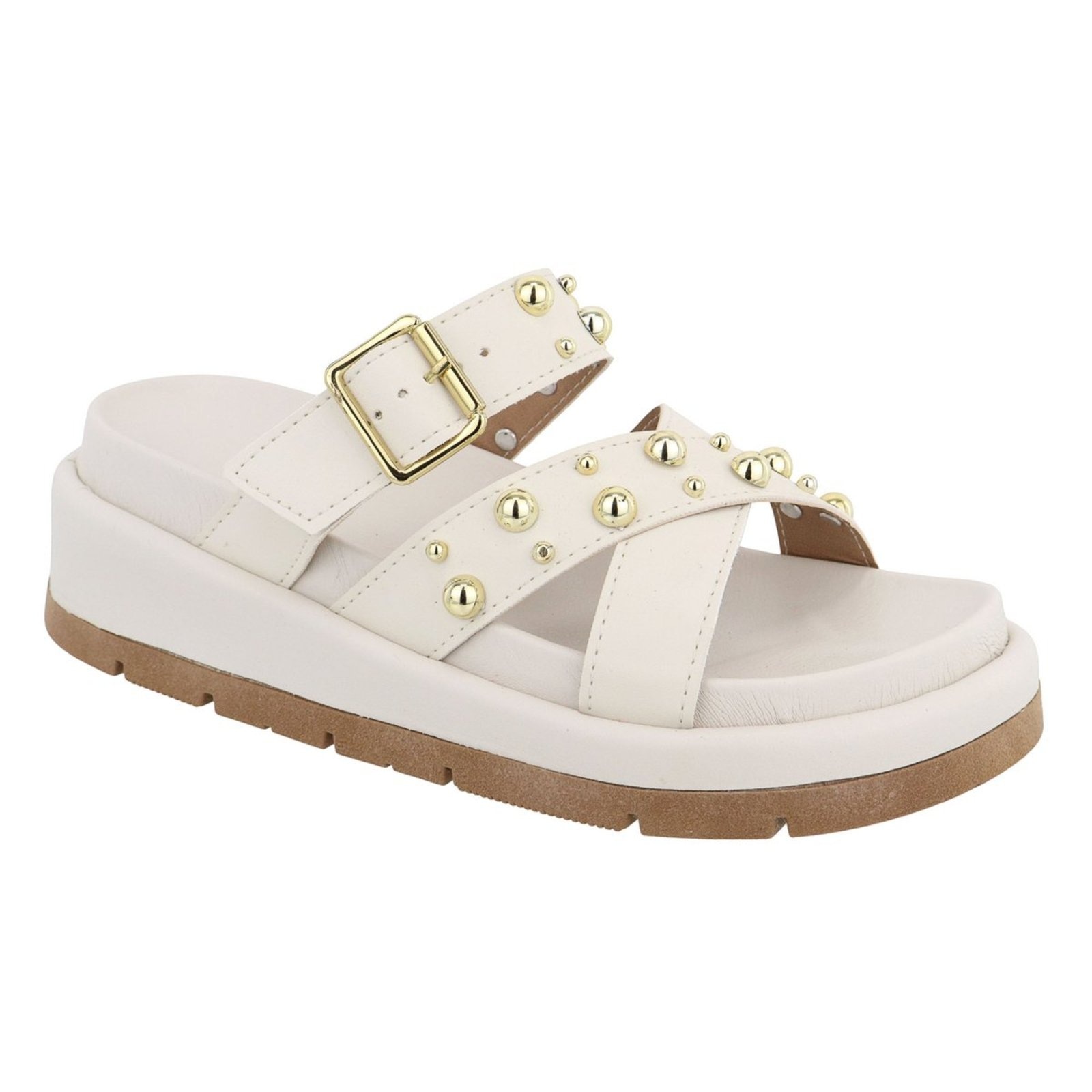 Imagem principal Sandália Papete Feminina Estilosa Plataforma Sola Alta Confortável Bolinhas Off White TELLINI STORE off-white white