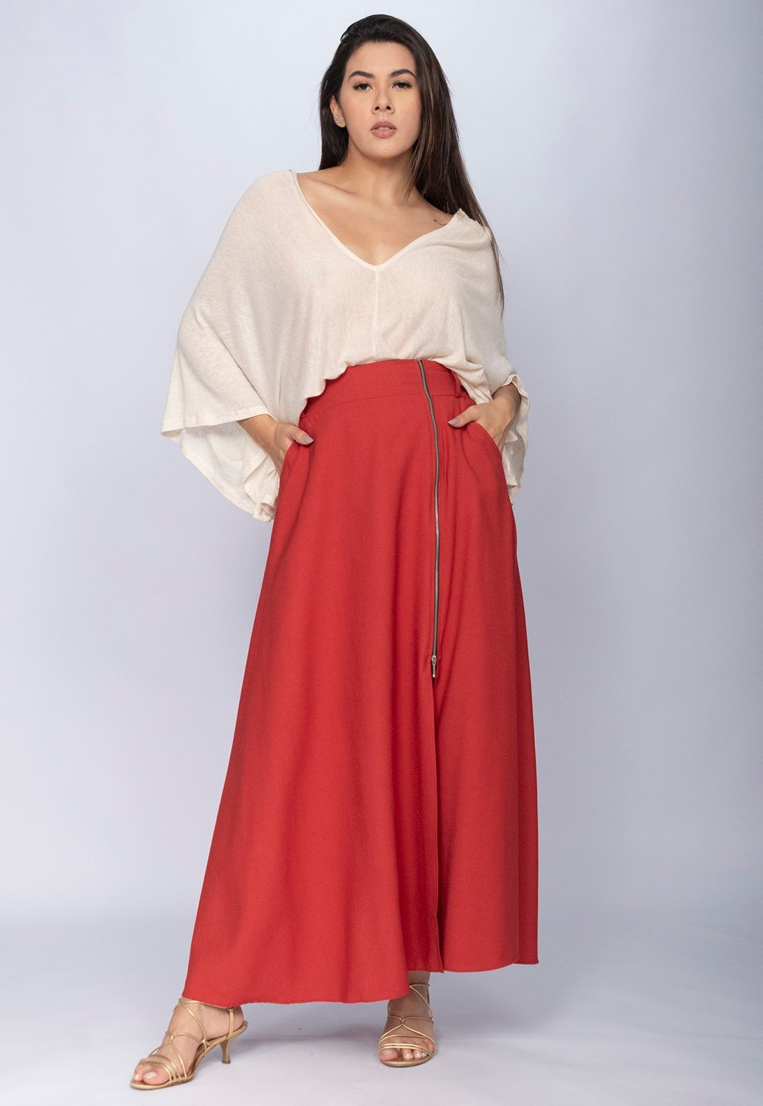 Imagem principal Saia Amazônia Vital Midi com Zíper Telha Amazonia Vital vermelho