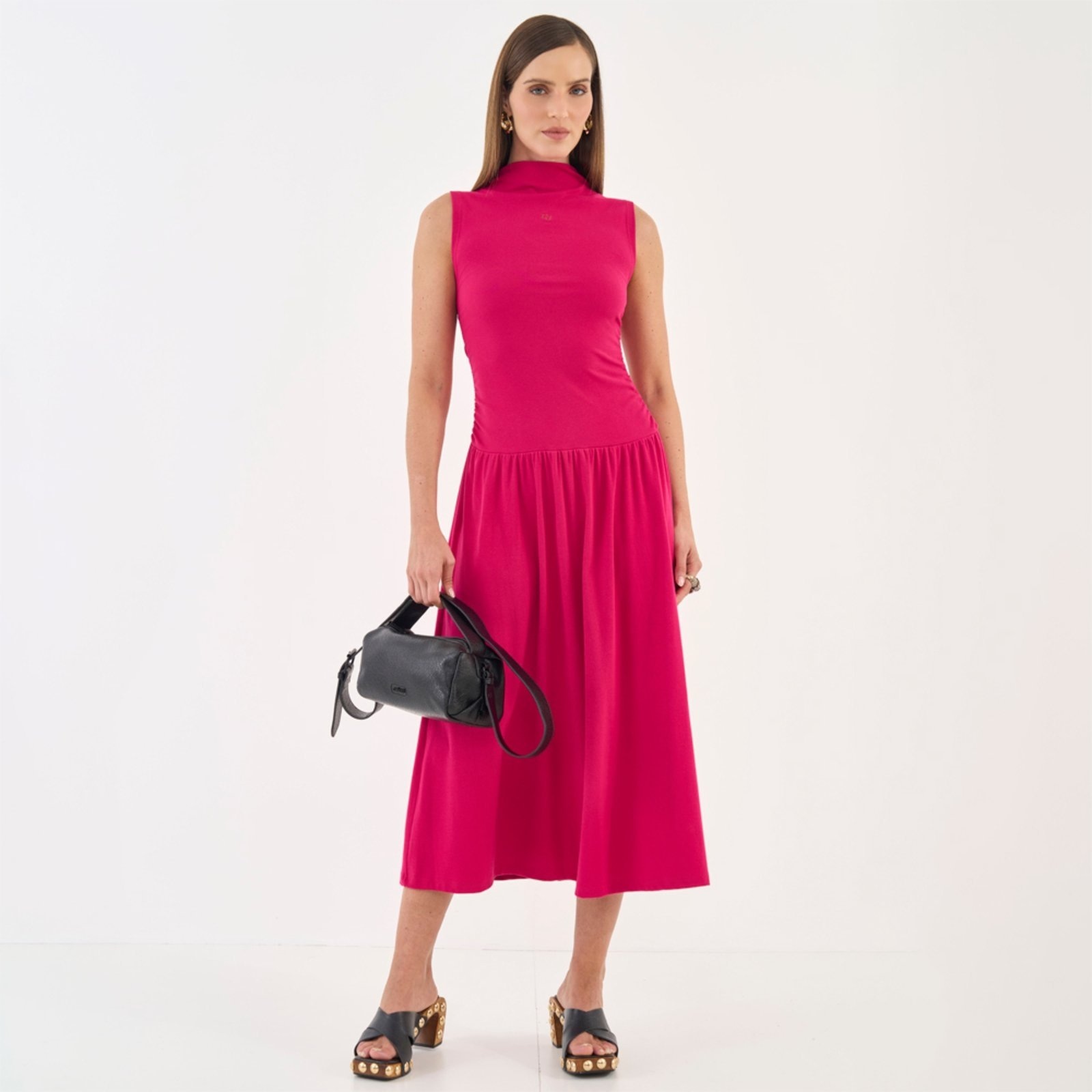 Imagem principal Vestido Midi Colcci Evasê Franzido Ou26 Feminino Colcci rosa
