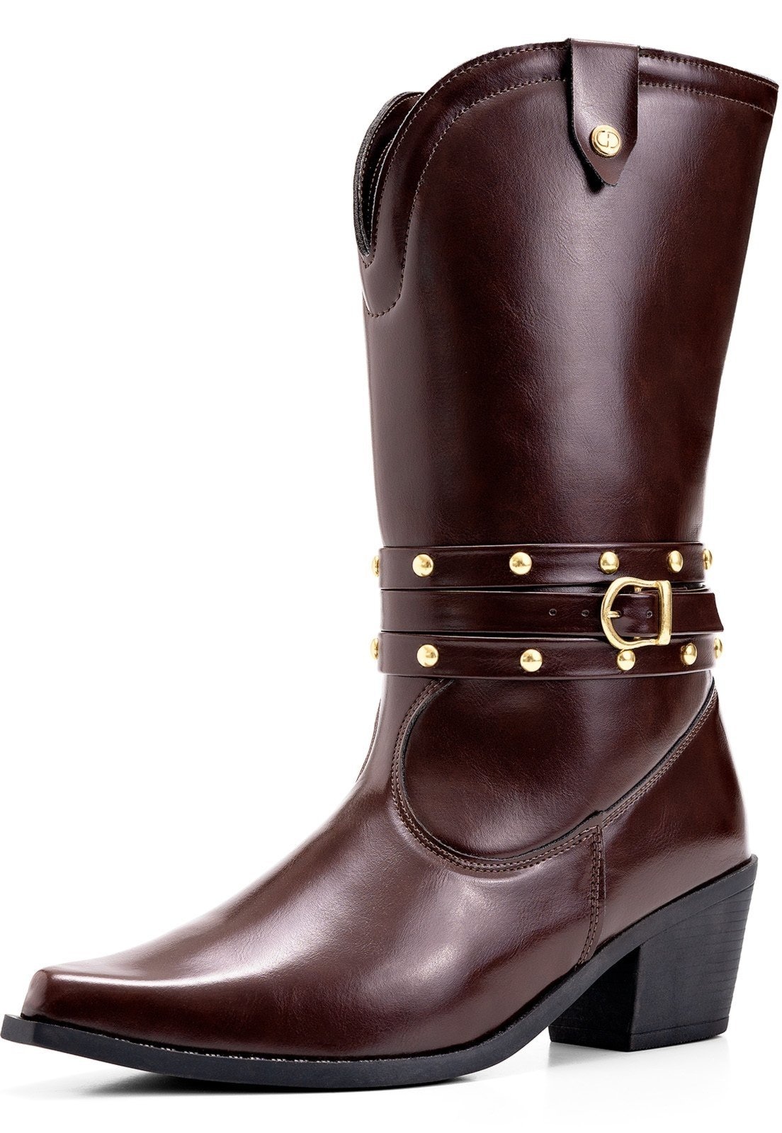 Imagem principal Bota Feminina Lumiss Country Western Cano Médio Salto Baixo Bico Fino Tachas Fivela LUMISS marrom